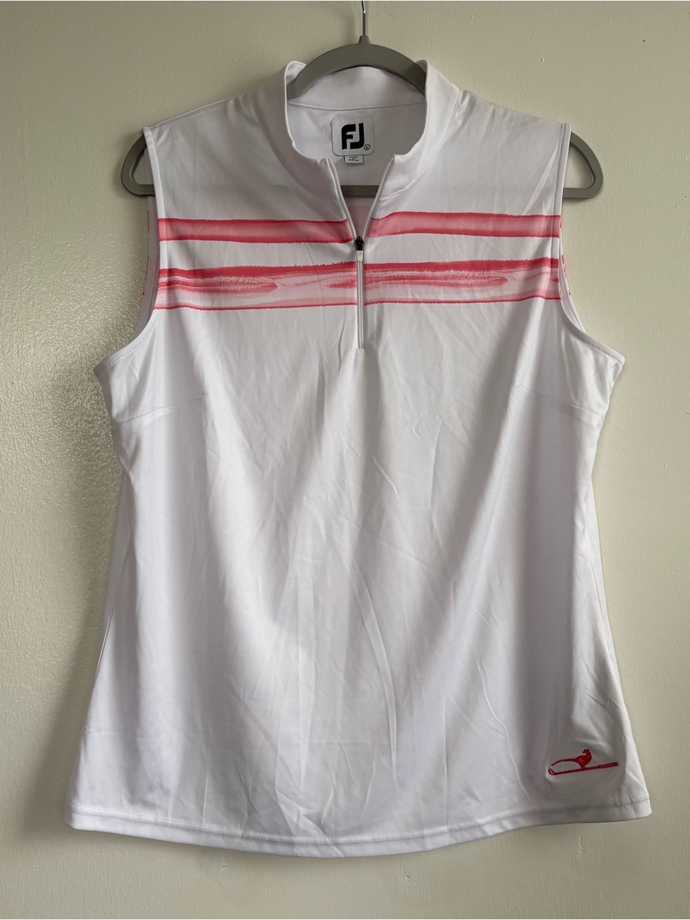 FootJoy Women’s Golf Polo Sleeveless 1/4 Zip Striped White/Pink Size L